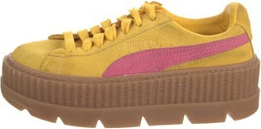 FENTY PUMA by Rihanna Suede Low Top Sneakers Yellow Round-Toes Platform Lace-Up Closure at Uppers
