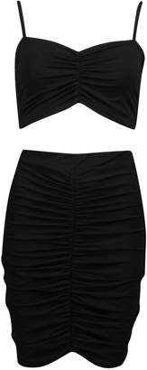 boohoo Ruched Detail Crop And Mini Skirt Co-ord