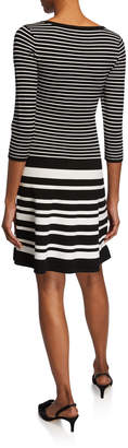 Nanette Lepore Striped Scoop-Neck 3/4-Sleeve Sweater Dress