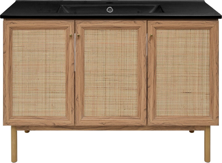 Classe 48" Freestanding Bathroom Vanity in Golden Oak with Black Sink Top