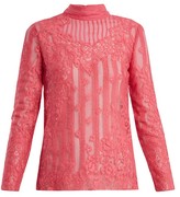 Thumbnail for your product : Valentino High-neck Chantilly-lace Blouse - Pink