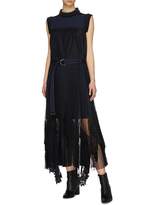 Thumbnail for your product : Sacai Belted plisse pleated lace trim tulle panel dress