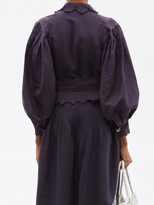 Thumbnail for your product : Thierry Colson Yasmine Scalloped-edge Linen Blouse - Navy