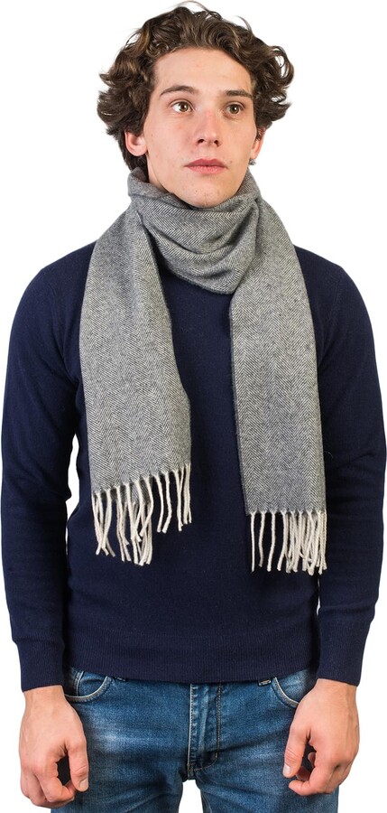 Dalle Piane Cashmere Herringbone Scarf - Wool & Cashmere Blend, Made In Italy For Men