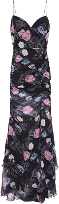 Nicholas Ruched Floral-print Silk-chiffon Maxi Dress