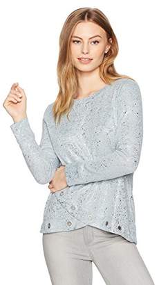 Ruby Rd. Women's Petite Jewel-Neck Foil Heather Hatchi Pullover with Grommets