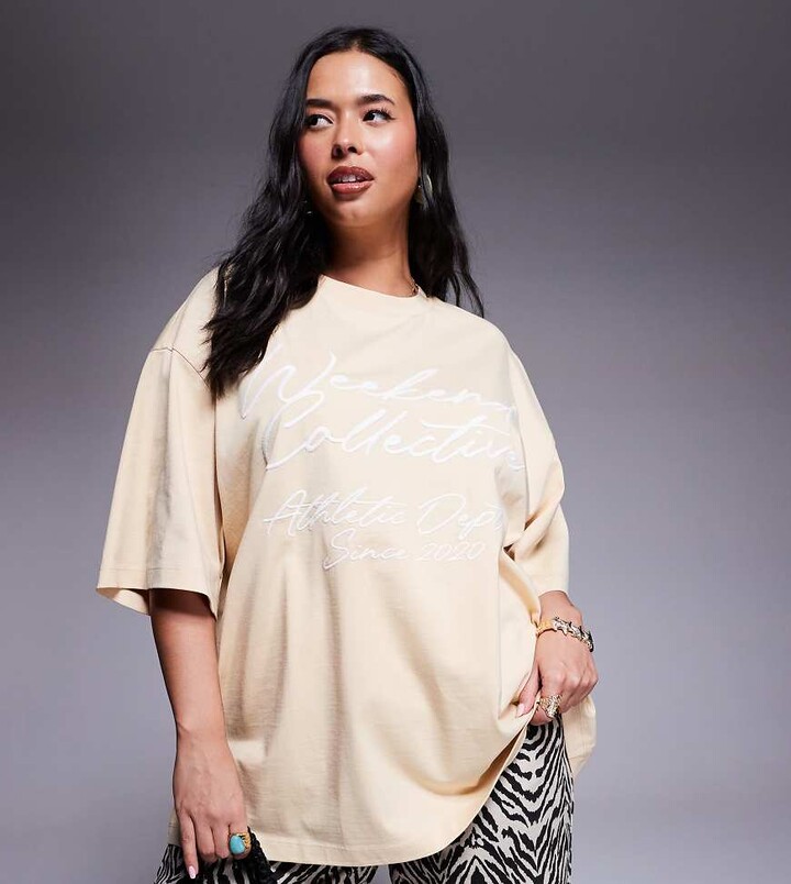 ASOS Weekend Collective Weekend Collective Curve oversized t-shirt with scribble logo in buttermilk