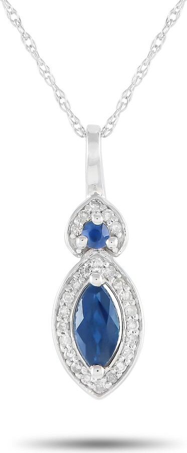 LB Exclusive 14K White Gold 0.07ct Diamond and Sapphire Marquise Necklace PD4-16299WSA