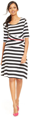 Miraclesuit Elbow-Sleeve Scoop-Neck Striped Dress Web ID: 2056344