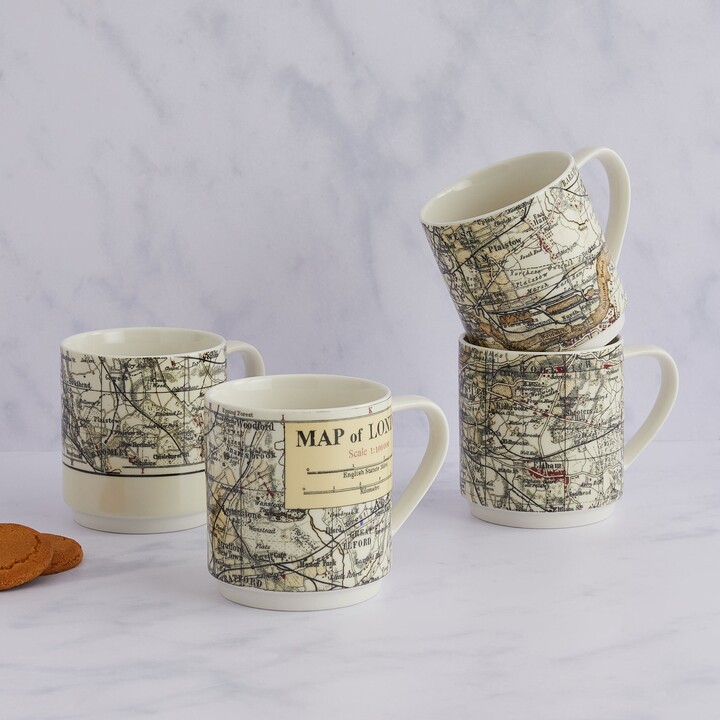 Dunelm Set of 4 London Map Stackable Mugs White/Black/Yellow ShopStyle