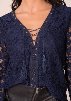 Missy Empire Sascha Navy Lace Lace Up Top