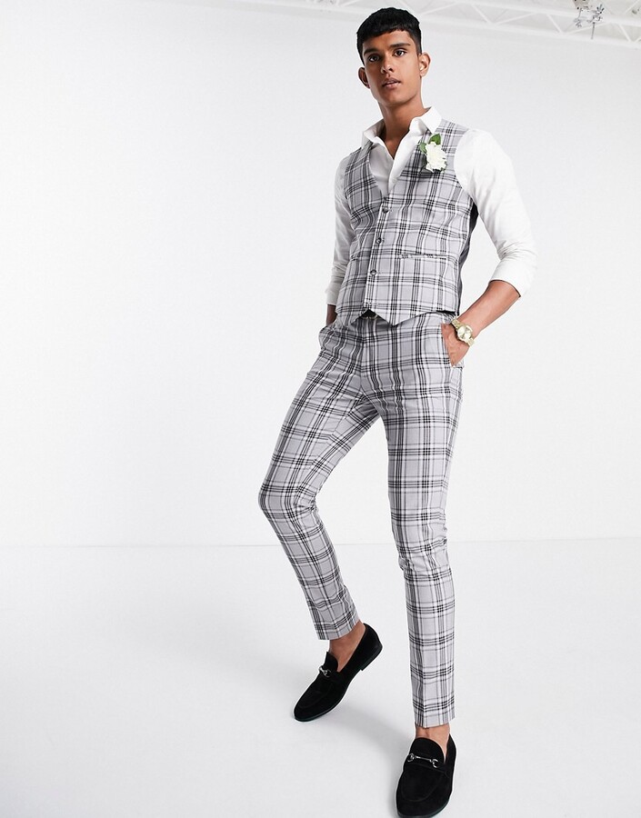 ASOS DESIGN super skinny suit pants in grey tartan check - ShopStyle Formal  Trousers