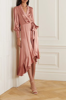Thumbnail for your product : Zimmermann Asymmetric Ruffled Silk-satin Wrap Midi Dress - Tan