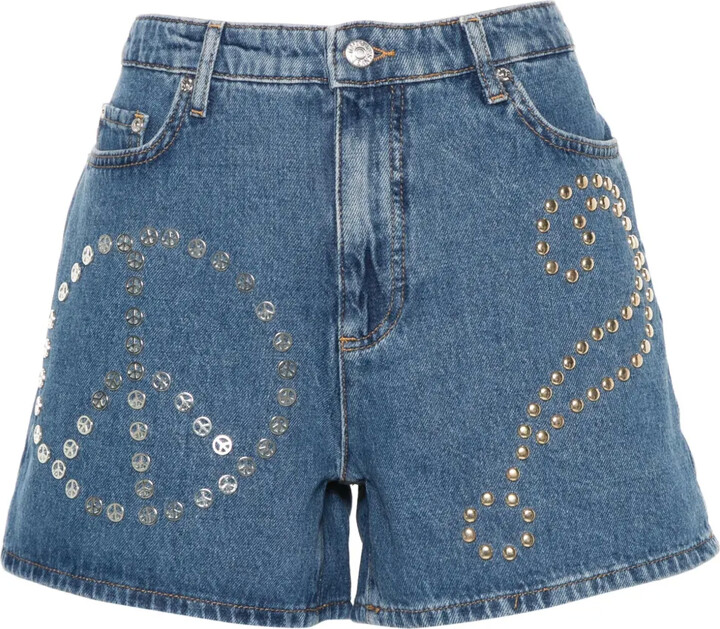 Moschino Logo-Patch Stud-Embellished Denim Shorts