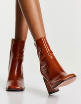 Thumbnail for your product : ASOS DESIGN Embrace leather high heeled square toe boots in tan