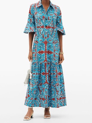 La DoubleJ Artemis Parnaveg-print Cotton-poplin Shirt Dress - Blue Multi