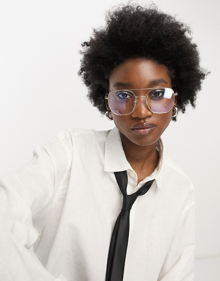 My Accessories London blue light aviator glasses in gold metal