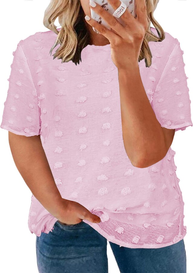 GOSOPIN Women Summer Chiffon Blouses Loose Fit Crewneck Short Sleeve Shirts Tops