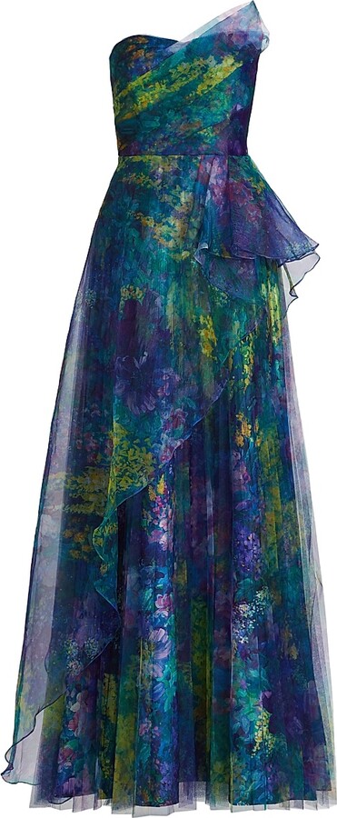 Women's Tayla Asymmetric Organza Strapless Gown - Enchanted Botanica - Size 0