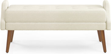 Modern Living Room Bench, Made Of Looped Yarn Fabric, With Soft Cushion, Irregular Geometric Armrests, And Rubber Wooden Legs, Suitable For Living Roo