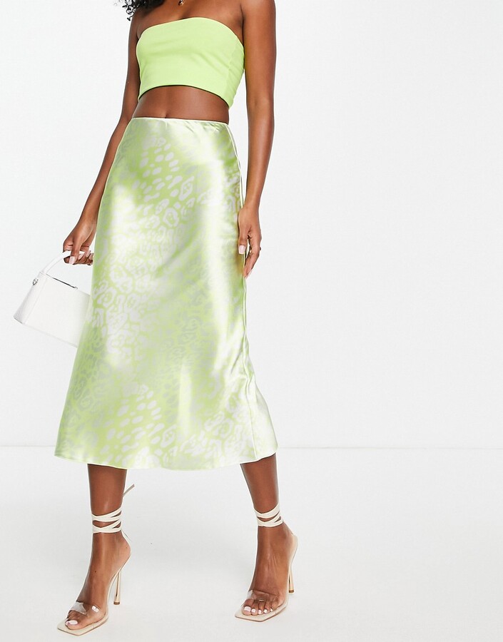 ASOS DESIGN satin bias midi skirt in yellow leopard print ShopStyle