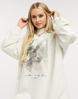 Thumbnail for your product : ASOS DESIGN high neck sweat dress with rose graphic in ecru