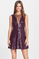 Thumbnail for your product : BCBGMAXAZRIA Mesh Inset Sequin Fit & Flare Dress