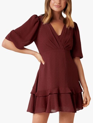 Forever New Monique Puff Sleeve Embroidered Mini Dress, Berry