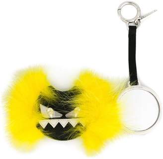 Fendi black and yellow Monster Crystal Embellished Fox Fur Keyring