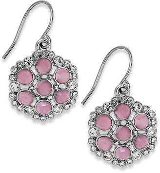 Lauren Ralph Lauren Silver-Tone Pink Stone Cluster Drop Earrings