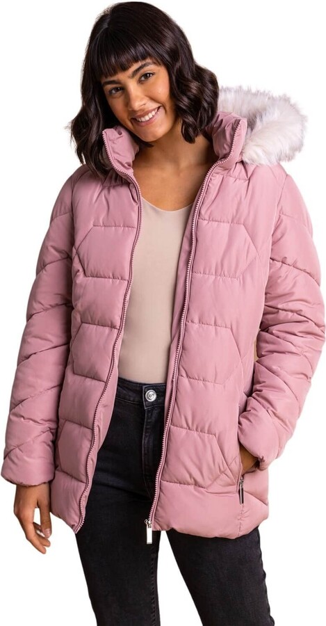 pink fluffy coat with hood
