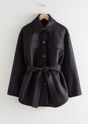And other stories Wool Blend Belted Overshirt Jacket