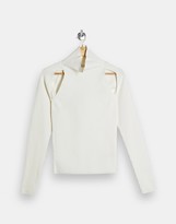 Thumbnail for your product : Topshop spliced roll neck jumper in white