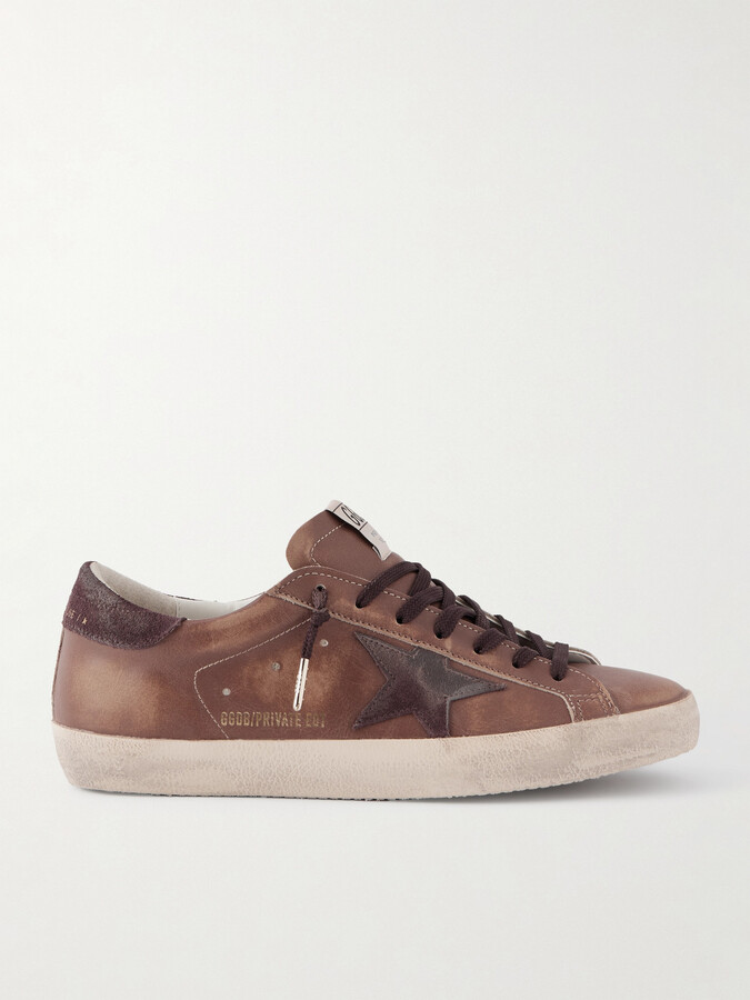 Golden Goose Super-Star Private EDT Distressed Suede-Trimmed Leather Sneakers