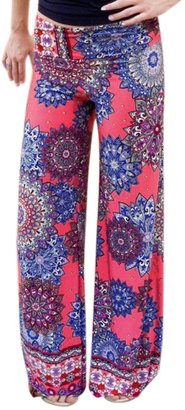 uxcell Ladies Floral Prints Elastic Waist Wide Leg Casual Pants