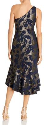 Adrianna Papell Metallic Jacquard One-Shoulder Midi Dress