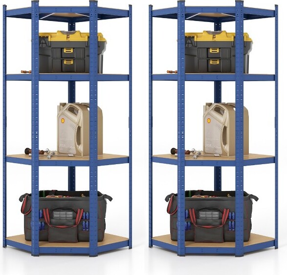Tangkula 2PCS 4-Tier Adjustable Garage Storage Utility Rack Corner Shelving Unit for Warehouse Blue
