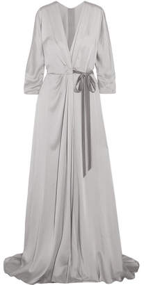 Jenny Packham Velvet-trimmed Satin-crepe Wrap Gown