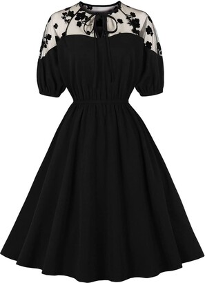 Wellwits Women's Floral Mesh Keyhole Gothic Halloween Cocktail Vintage Dress  2XL - ShopStyle