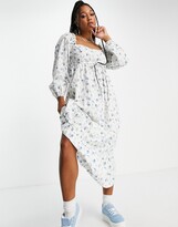 Thumbnail for your product : Miss Selfridge milkmaid midi dress in blue floral