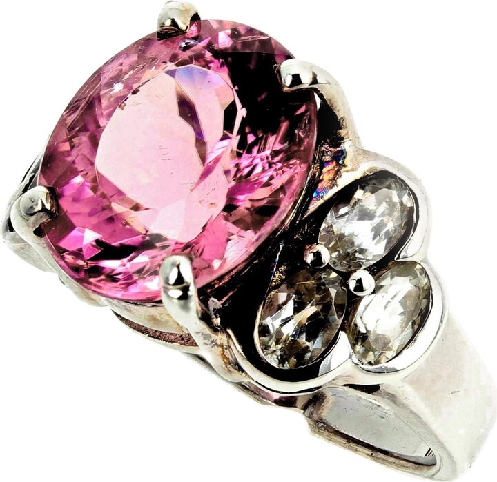 Aria Jewelry Design Ajd Beautiful 4 Cts Sparkling Pink Tourmaline & Silver Quartz Silver Ring