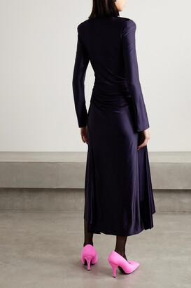 Victoria Beckham Asymmetric Ruched Satin-jersey Turtleneck