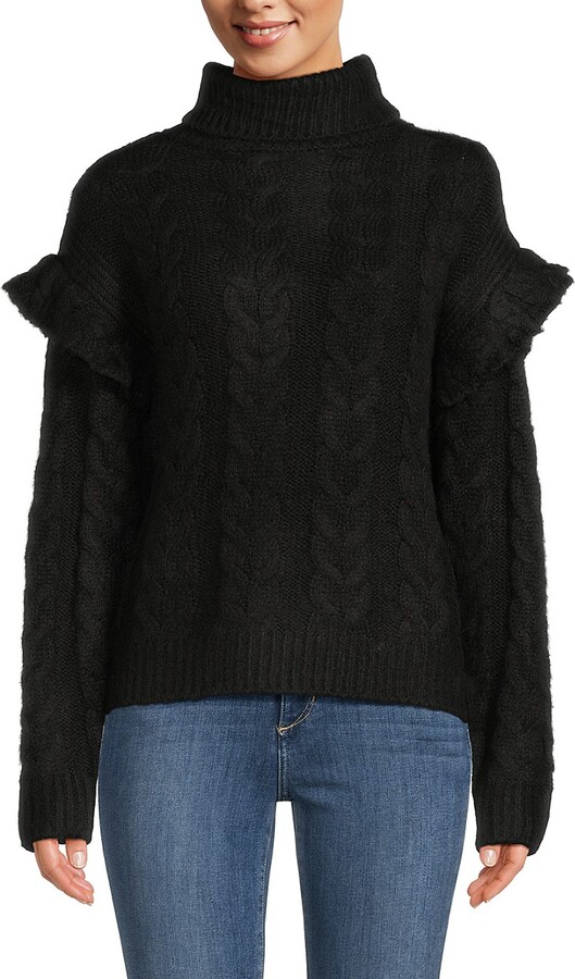 Joe's Jeans Ruffle Sleeve Cable Knit Turtleneck Sweater