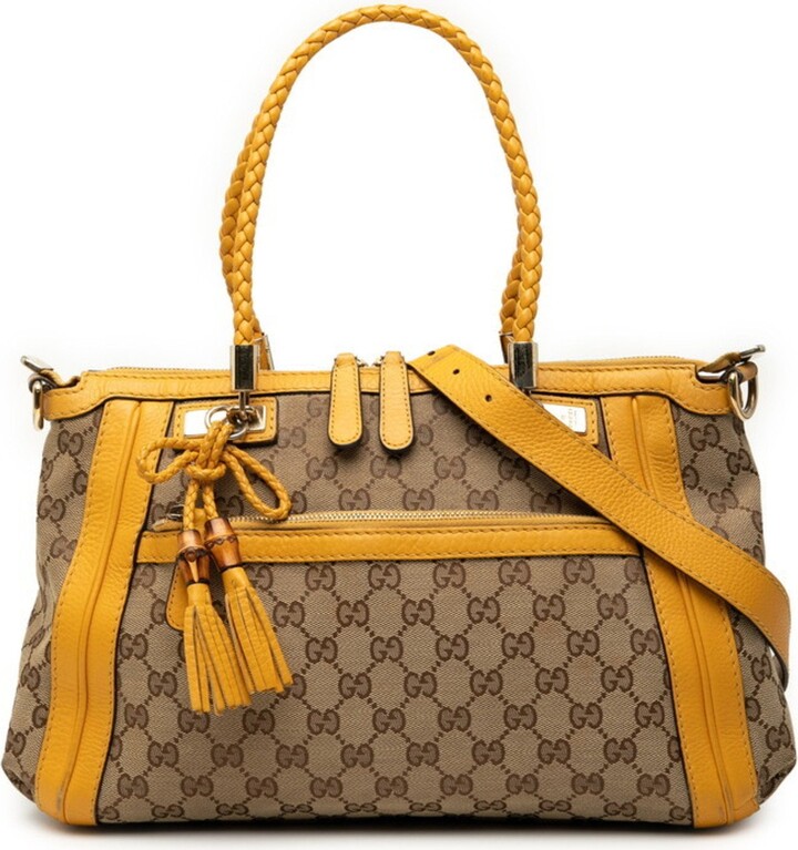 Gucci Beige Yellow Canvas Leather Handbag Shoulder Bag (Pre-Owned)