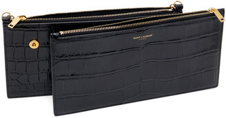 Saint Laurent Black Croc Double Pocket Wallet Bag