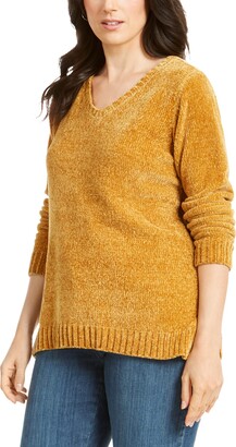 Karen Scott Womens Gold Stretch Textured Chenille Long Sleeve V Neck Sweater M