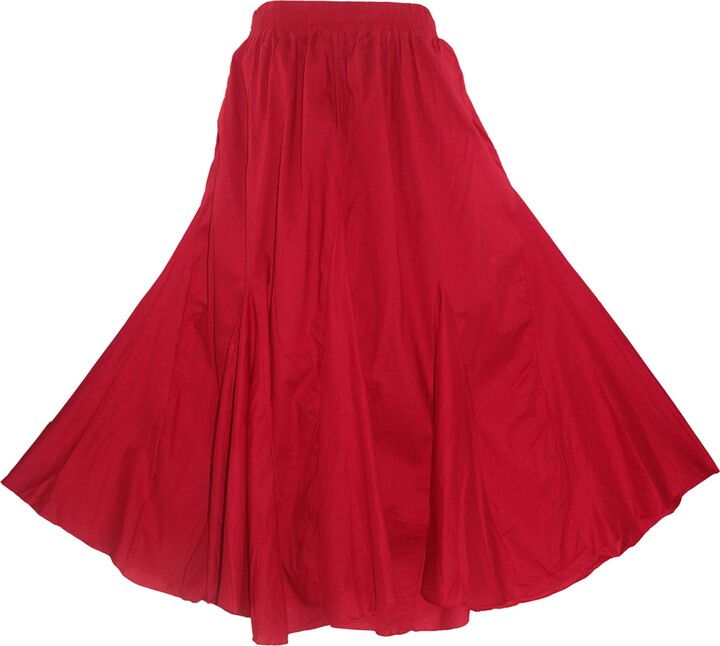 Beautybatik Red Women Cotton Boho Gypsy Long Maxi Godet Flare Skirt 20 -  ShopStyle