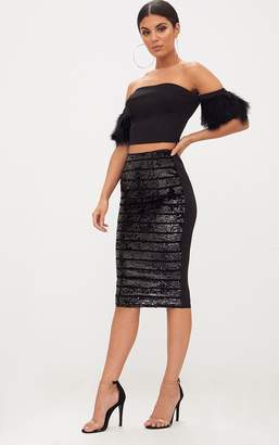 PrettyLittleThing Black Sequin Midi Skirt