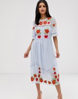 Thumbnail for your product : Asos Tall ASOS DESIGN Tall embroidered midi smock dress with ladder trims
