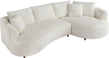 Brayden Studio 122.04 Inch Corduroy Upholstered Sectional Sofa With Right Facing Chaise For Living Room Office Corner Corduroy Modern Sofa